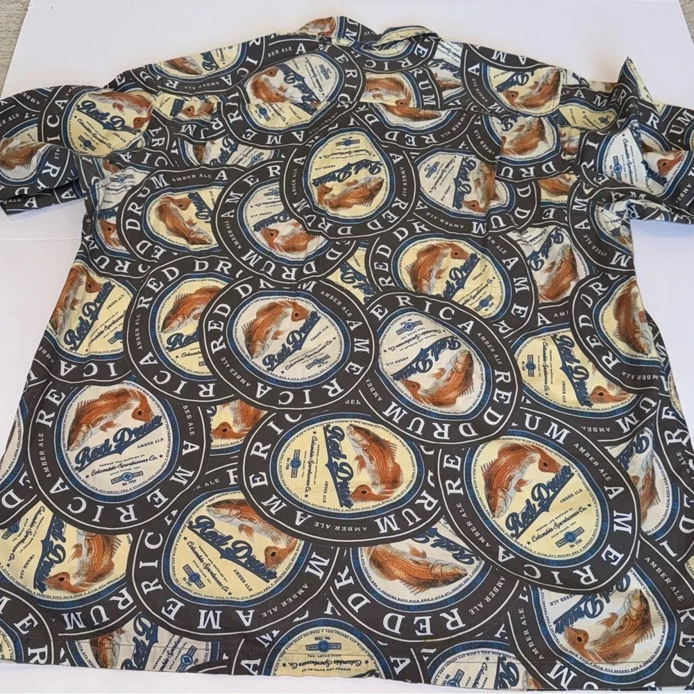 Columbia Shirt Men's XL American Red Drum Fish All Over River Lodge Amber Ale